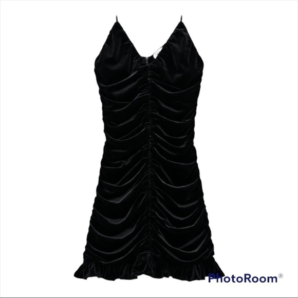 ZARA Blogger Favorite Black Velvet Ruched Mini Dress Size Medium - Picture 5 of 11